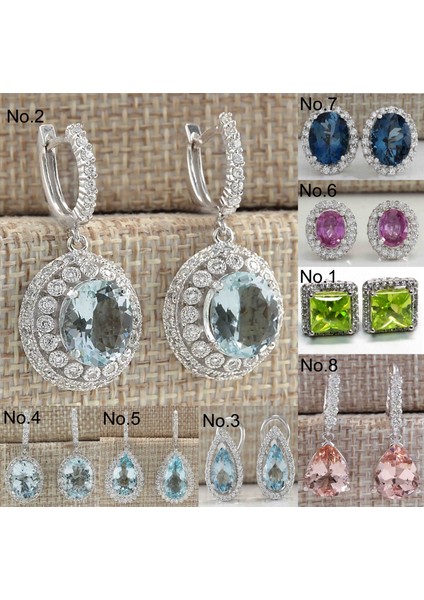 #5 925 Gümüş Doğal Taş Akuamarin Küpe Halka Düğün Nişan Takıları (Yurt Dışından) indirimleri