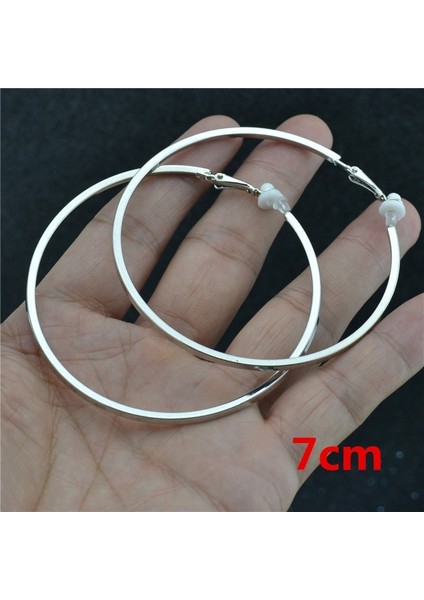 Gümüş Tarzı 7 cm Kadınlar Için Deliksiz Kulak Üstü Küpe Büyük Kare Alaşım Çember Gümüş ve Altın Renkli Moda Takı (Yurt Dışından)