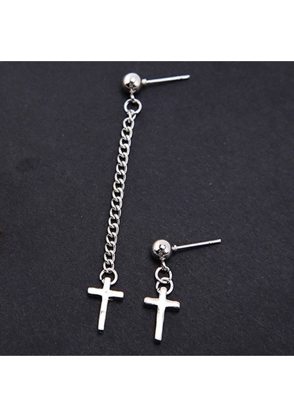 Gümüş Tarzı Uzun Püsküllü Çapraz Kadın Küpe Moda Takı Brincos Küpe Pendientes Mujer Boucles Bijoux Asimetri (Yurt Dışından)