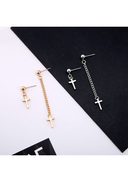 Gümüş Tarzı Uzun Püsküllü Çapraz Kadın Küpe Moda Takı Brincos Küpe Pendientes Mujer Boucles Bijoux Asimetri (Yurt Dışından) modelleri