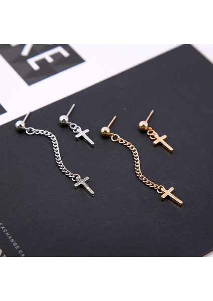 Gümüş Tarzı Uzun Püsküllü Çapraz Kadın Küpe Moda Takı Brincos Küpe Pendientes Mujer Boucles Bijoux Asimetri (Yurt Dışından) fırsatları