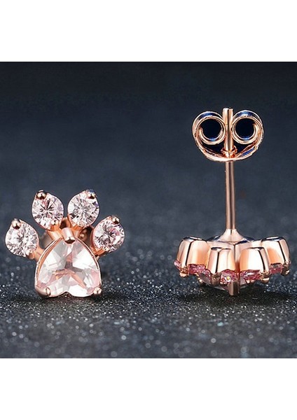 Pembe Tarzı Moda Kızlar Sevimli Ayı Izi Kalp Kesim Opal Cz Küpe Gül Altın Takı (Yurt Dışından)