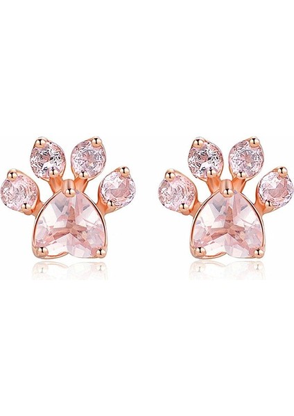 Pembe Tarzı Moda Kızlar Sevimli Ayı Izi Kalp Kesim Opal Cz Küpe Gül Altın Takı (Yurt Dışından)