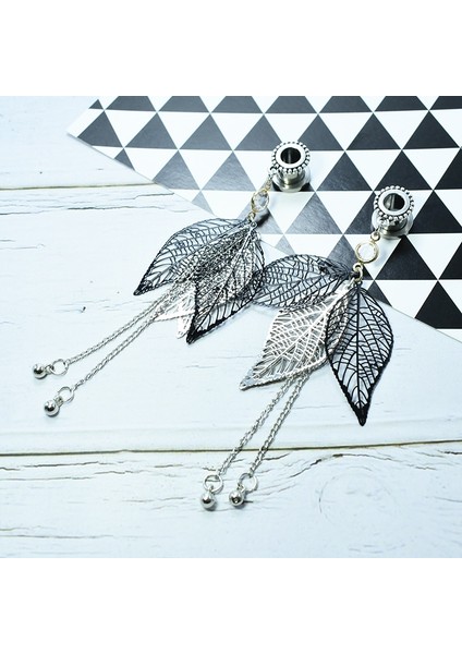 26 mm Çift Açık Işlemeli Yaprak Püsküllü Duvar Tüneli Küpe Takıları Beden Delme Takıları Artı (Yurt Dışından)