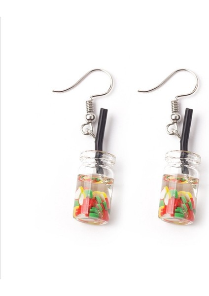 No.3 Boyutu Yeni Simülasyon Eğlenceli Meyve Kupası Içecek Şişesi Küpe Sevimli Harajuku Tarzı Küçük Taze Yaz Küpeleri Kişiselleştirilmiş El Yapımı Tatlı Küçük Taze Küpe (Yurt Dışından)