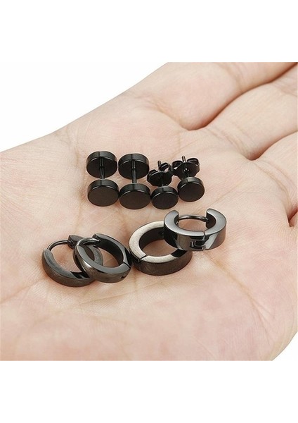4 Çift Paslanmaz Çelik Küpe Erkek Siyah Dambıl Küpe Seti Halka Küpeler Delme Erkek Küpe Moda Aksesuarları (Yurt Dışından) modelleri