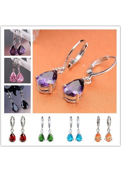 Mor Tarzı Kadın Moda Gümüş Taşlı Küpe Halka Asma Küpe Düğün Takı (Yurt Dışından) fiyatları