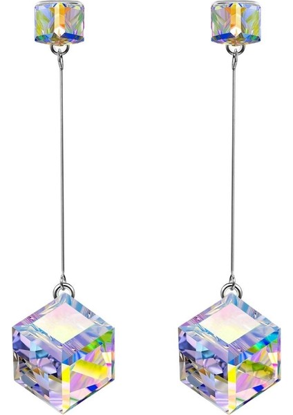 Gökkuşağı Stili Fashioterling Gümüş Kare Damla Küpe Gökkuşağı Renk Değişen Aurora Borealis Kristal Aşk Sihri Küpe Kadın Çekicilik Düğün Takı Hediye (Yurt Dışından)