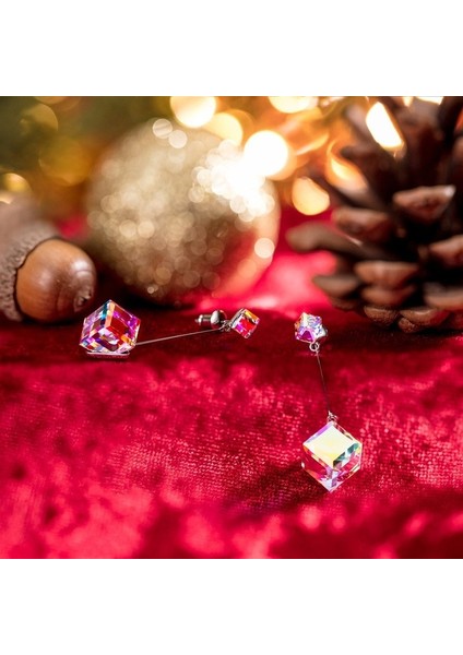 Gökkuşağı Stili Fashioterling Gümüş Kare Damla Küpe Gökkuşağı Renk Değişen Aurora Borealis Kristal Aşk Sihri Küpe Kadın Çekicilik Düğün Takı Hediye (Yurt Dışından) modelleri