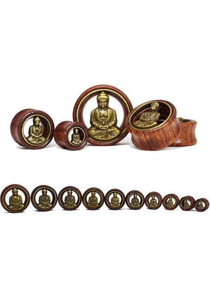 16 mm Topbrıght® Bir Çift Ahşap ve Pirinç Buddha Et Tüneli Kulak Delme Küpe Fişleri Vücut Piercing Takı (Yurt Dışından)