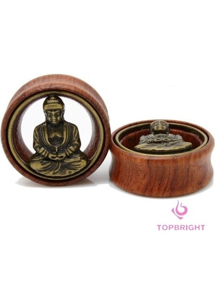 16 mm Topbrıght® Bir Çift Ahşap ve Pirinç Buddha Et Tüneli Kulak Delme Küpe Fişleri Vücut Piercing Takı (Yurt Dışından) modelleri