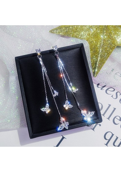 Gümüş Tarzı Yeni Kadın Moda Kelebek Kristal Küpe Kolye Uzun Zincir Püskül Küpe Takı (Yurt Dışından) modelleri