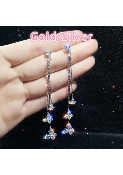 Gümüş Tarzı Yeni Kadın Moda Kelebek Kristal Küpe Kolye Uzun Zincir Püskül Küpe Takı (Yurt Dışından) fırsatları