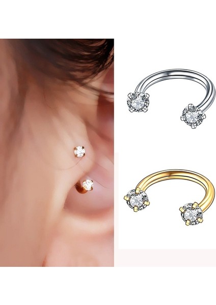 Gümüş Tarzı 1 Adet Cinsiyetsiz U Şekilli Zirkon Dudak Halkası Burun Halkası Küpe Kıkırdak Tragus Piercing Takı (Yurt Dışından)