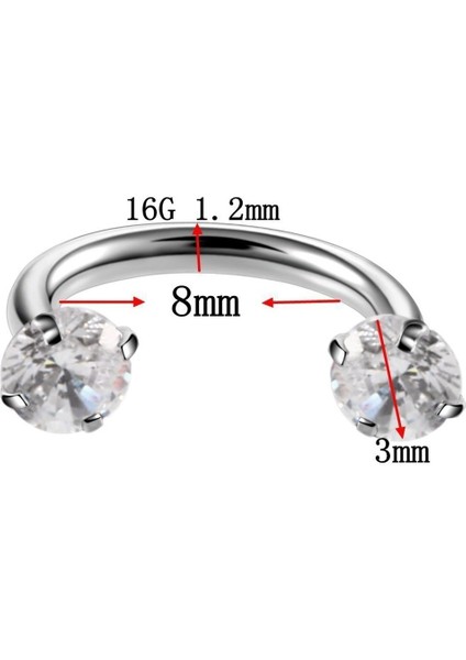 Gümüş Tarzı 1 Adet Cinsiyetsiz U Şekilli Zirkon Dudak Halkası Burun Halkası Küpe Kıkırdak Tragus Piercing Takı (Yurt Dışından)