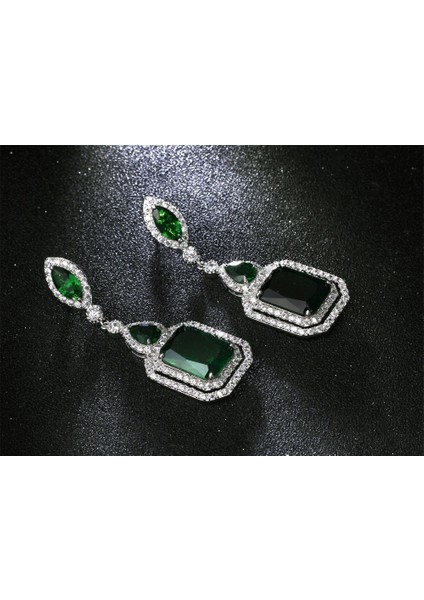 Mavi Stil Moda Takı Cw Cz Zümrüt Zirkon Taşlı Gümüş Küpe (Yurt Dışından)