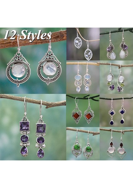 No.10 Boyutu Kadın Gümüş Retro Hediye Aytaşı El Yapımı Küpe Takı Küpeler (Yurt Dışından) modelleri