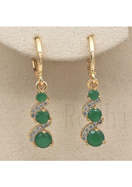 Yeşil Stil 18 Ayar Altın Dolgulu ''spiral Yuvarlak Zümrüt Yeşim Topaz Düğün Sallantılı Kadın Küpe'' (Yurt Dışından) modelleri