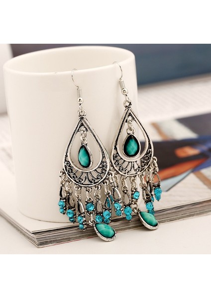 Mavi Stil Kadınlar Için Bohem Kristal Düşen Küpe Zarif Takı Vintage Etnik Çingene Boho Küpeler. (Yurt Dışından)