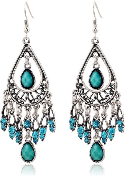 Mavi Stil Kadınlar Için Bohem Kristal Düşen Küpe Zarif Takı Vintage Etnik Çingene Boho Küpeler. (Yurt Dışından)