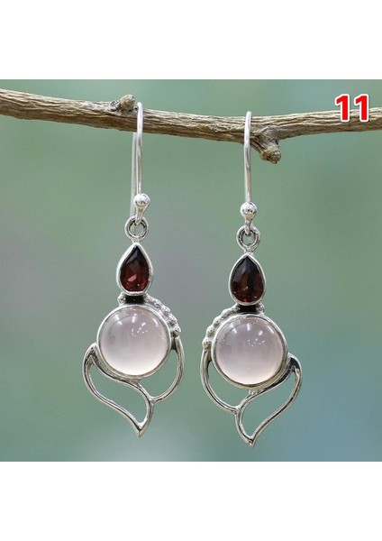 No.11 Boyutu Kadınlar Için Vintage Gümüş Küpe Ay Taşı ve Ametist & Peridot & Inci Küpe Düğün Gelin Takı Hediye (Yurt Dışından)