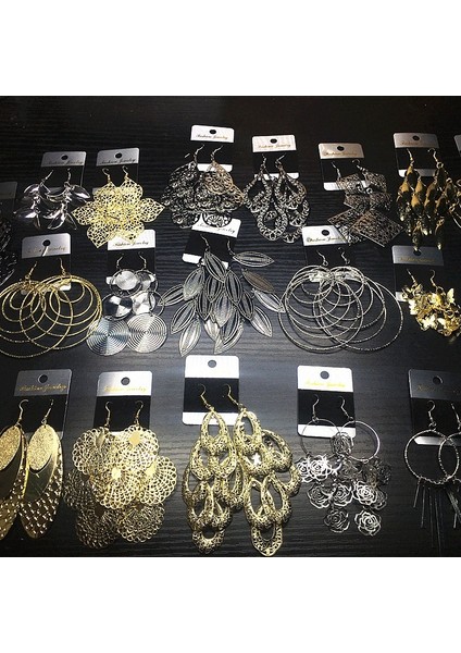 Gümüş ve Altın Tarzı 10'lu Paket Kadınlar Küpe Takı Moda Takı Karışık Stiller Çok Katmanlı El Yapımı Metal Küpe Parti Hediyeleri (Yurt Dışından)