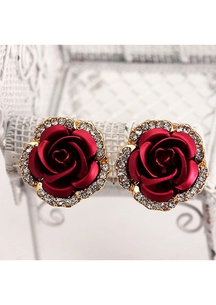 Açık Mavi Stil Kadınlar Için Gül Şekilli Alaşım Taşlı Küpe (Yurt Dışından)