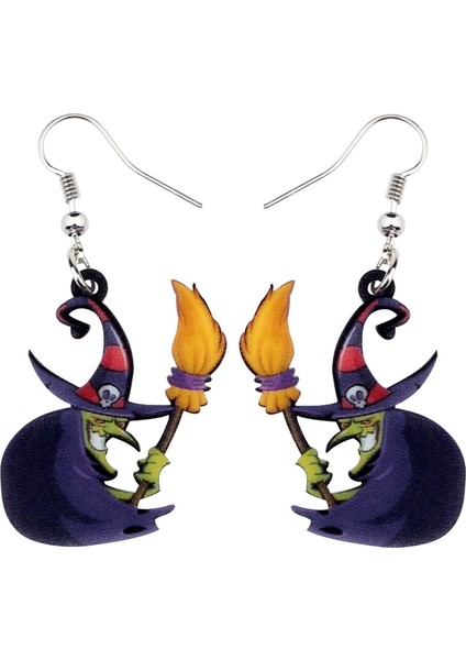 Yeşil Stil Kadın Kızlar Için Akrilik Cadı Süpürgesi Küpe Düşen Damla Punk Takı Halloween Karikatür Hediye Şanslılığı (Yurt Dışından)