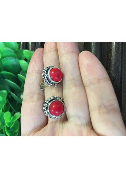 Kırmızı Stil Turkuaz Taşlı Gümüş Güzel Küpe (Yurt Dışından)