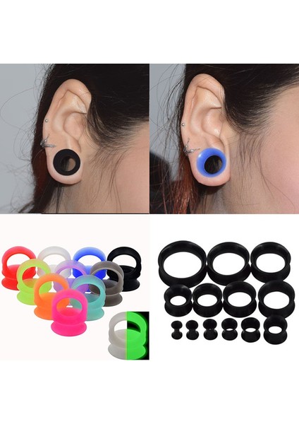 Floresan Yeşil Stil 14 mm 1 Çift Ince Esnek Silikon Kulak Derisi Tünel Takıları Kulak Takıları Kulak Delikleri Earskin Earlets - (Yurt Dışından)