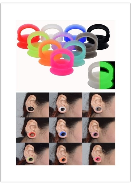Floresan Yeşil Stil 14 mm 1 Çift Ince Esnek Silikon Kulak Derisi Tünel Takıları Kulak Takıları Kulak Delikleri Earskin Earlets - (Yurt Dışından)