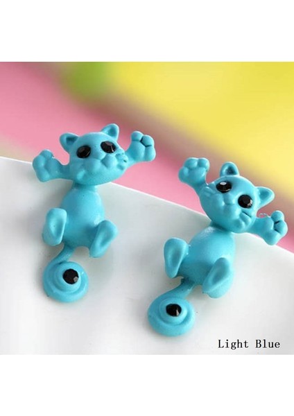 Açık Mavi Stil Yeni Moda Sevimli Renkli Kedi Küpe Stereo Bölünmüş Hayvan Küpeleri Hediye Kadın Modelleri (Yurt Dışından)