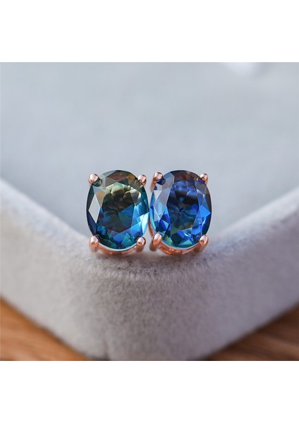 Mavi ve Yeşil Tarzı Altın Gül Şık 1.25CT Oval Kesim Bicolor Karpuz Kırmızı Yeşil Turmalin Doğal Değerli Taş Küpe Gümüş Gelin Düğün Takı Hediye (Yurt Dışından)