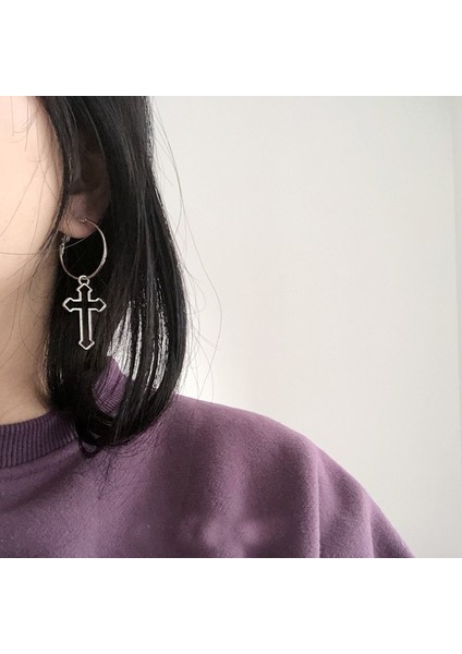 Siyah Stil 2 Adet Büyük Haç Düşen Küpe Altın ve Gümüş Büyük Punk Gotik Kız Küpe Boho Emo Rock Takı (Yurt Dışından)
