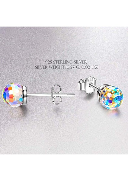Çok Renkli Stil 6 mm 925 Gümüş Küpe Disco Topu Kristal Parıltılı Ab Kristal Renkli Aurora Küpe (Yurt Dışından) modelleri