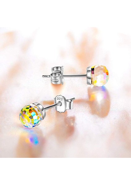 Çok Renkli Stil 6 mm 925 Gümüş Küpe Disco Topu Kristal Parıltılı Ab Kristal Renkli Aurora Küpe (Yurt Dışından) indirimleri