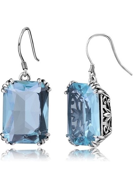 Gök Mavisi Tarzı Kadınlar Için Gümüş Vintage Aquamarine Dangle Küpe - Romantik Düğün Takımları (Yurt Dışından) fiyatları