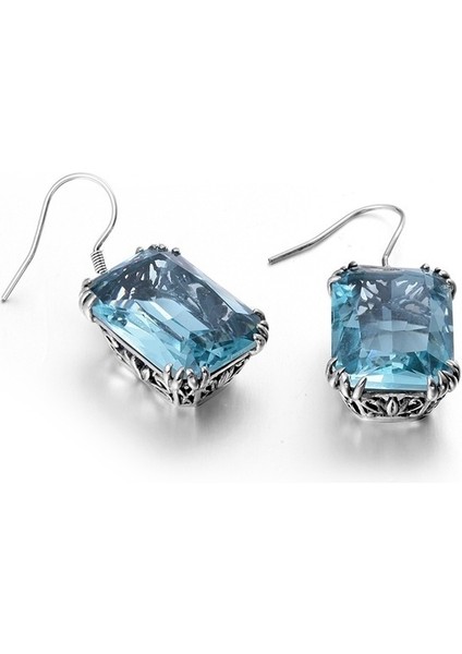 Gök Mavisi Tarzı Kadınlar Için Gümüş Vintage Aquamarine Dangle Küpe - Romantik Düğün Takımları (Yurt Dışından) modelleri