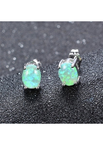 Mavi Stil Zarif Yeşil Ateş Opal Gümüş Takı Kadın Moda Küpe (Yurt Dışından) fiyatları