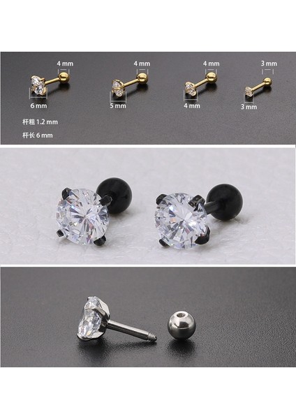 Siyah Stil 4 mm Almil Yıldız Kesim Kübik Zirkonya Küpe - Vidalı Arkalarıyla Paslanmaz Çelik (Yurt Dışından) modelleri