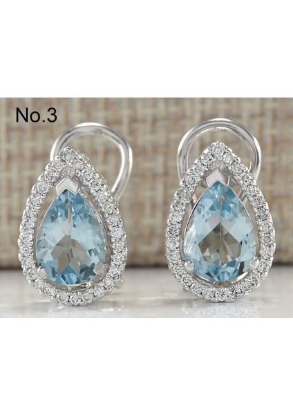 #3 925 Gümüş Doğal Taş Akuamarin Küpe Halka Düğün Nişan Takıları (Yurt Dışından)