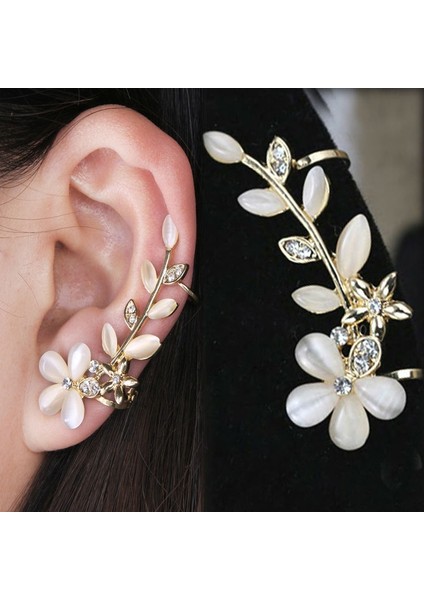 Sevimli Retro Çiçek Şekilli Taşlı Kristal Sol Kulak Manşet Küpe Tacı Kelepçe Sarmal Klibi - Kıymetli Mücevher (Yurt Dışından)