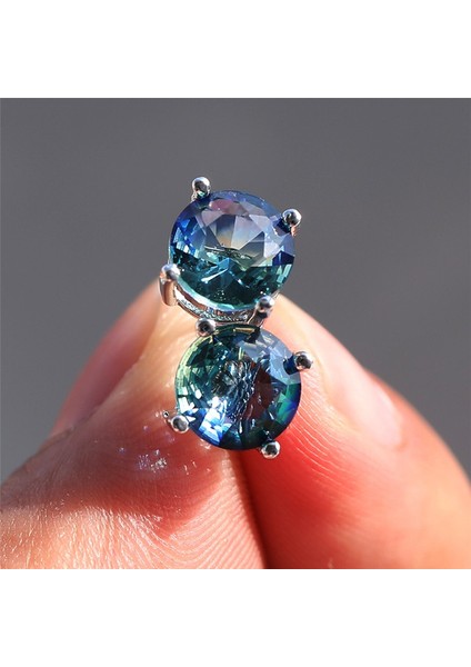 Akuamarin Gümüş Küpe 8mm Yuvarlak Akik Safir Küpe Zarif Takı (Yurt Dışından) fiyatları