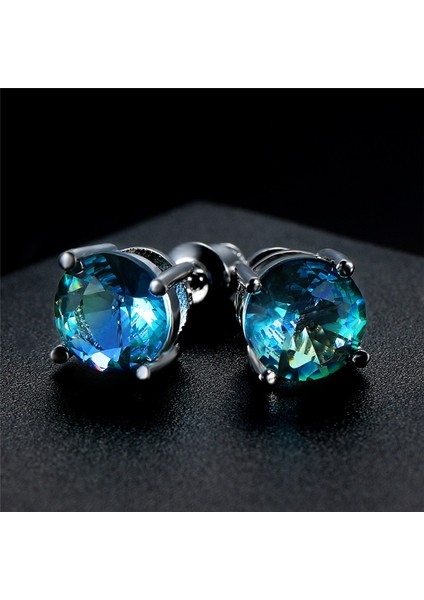 Akuamarin Gümüş Küpe 8mm Yuvarlak Akik Safir Küpe Zarif Takı (Yurt Dışından) modelleri