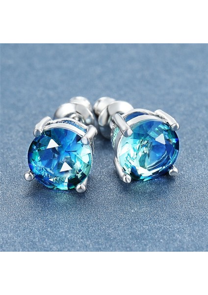 Akuamarin Gümüş Küpe 8mm Yuvarlak Akik Safir Küpe Zarif Takı (Yurt Dışından) fırsatları