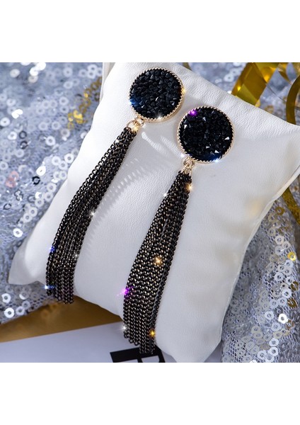 Siyah Stil Yeni Kore Karakter Siyah Uzun Püsküllü Küpe Kadın Moda Yaban Hayatı Gümüş Iğne Küpe (Yurt Dışından)