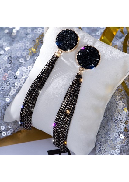 Siyah Stil Yeni Kore Karakter Siyah Uzun Püsküllü Küpe Kadın Moda Yaban Hayatı Gümüş Iğne Küpe (Yurt Dışından) fiyatları