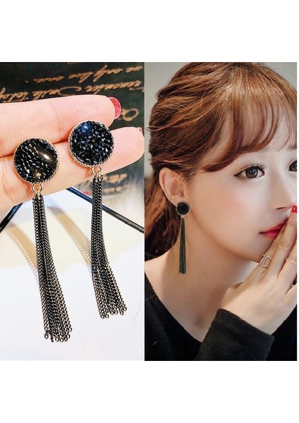 Siyah Stil Yeni Kore Karakter Siyah Uzun Püsküllü Küpe Kadın Moda Yaban Hayatı Gümüş Iğne Küpe (Yurt Dışından) modelleri