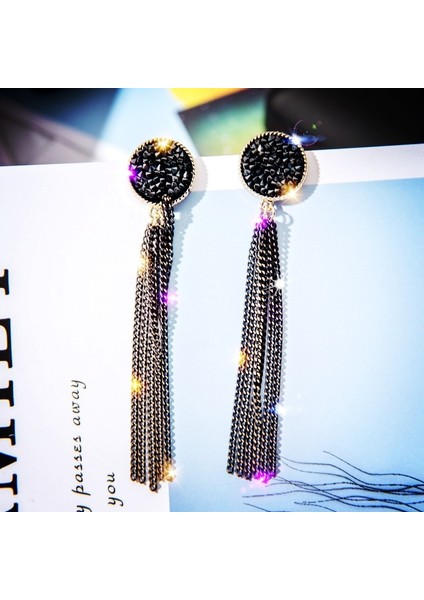 Siyah Stil Yeni Kore Karakter Siyah Uzun Püsküllü Küpe Kadın Moda Yaban Hayatı Gümüş Iğne Küpe (Yurt Dışından) fırsatları