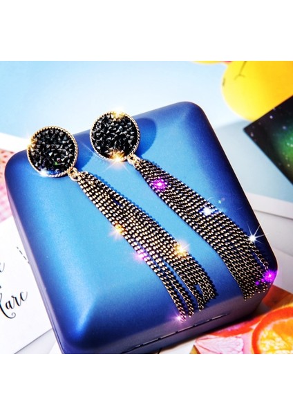 Siyah Stil Yeni Kore Karakter Siyah Uzun Püsküllü Küpe Kadın Moda Yaban Hayatı Gümüş Iğne Küpe (Yurt Dışından) indirimleri